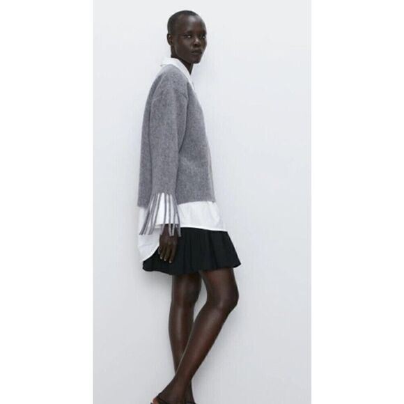 Zara Medium Knit Sweater Women Medium Wool Blend Fringe Long Sleeve gray Medium - Picture 10 of 10